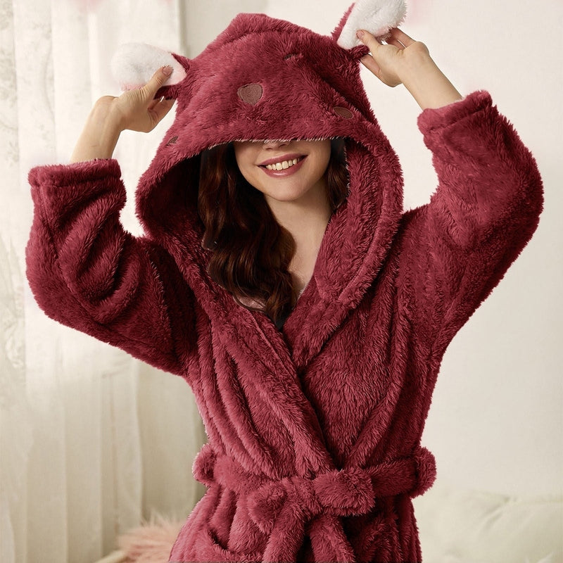 Fluffy Women's Bathrobe - Ultra Soft Cotton Bathrobe with Plush Texture