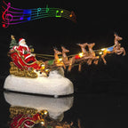 Christmas Sleigh Figurine, Santa and Reindeer Scene, LED Lights, Battery Powered 1