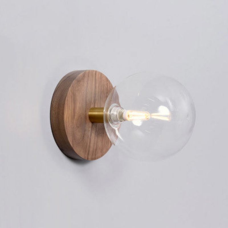 Scandinavian Wood and Glass Wall Sconce – Elegant Wall Lamp for Modern Spaces, Compact Design, Natural Wood and Glass Finish 2