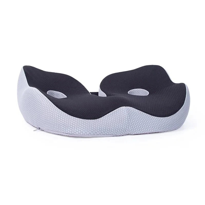 Black and gray seat cushion on a white background