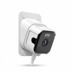 Smart home security camera with white base on a white background