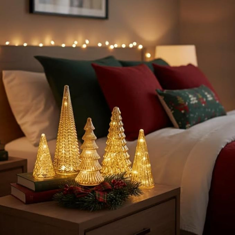 Set of 5 LED Christmas Trees with Warm White Lights, Battery Operated 5