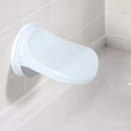 White shower head mounted on a tiled wall