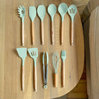 Silicone Kitchen Utensil Set - Heat Resistant & Ergonomic Wooden Handles 5