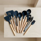Silicone Kitchen Utensil Set with Wooden Handles 230°C 1