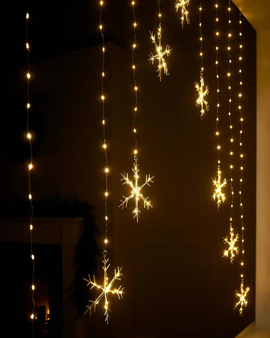 Snowflake Curtain Lights, 336 Warm White LEDs, Static Illumination, Winter Decor 2