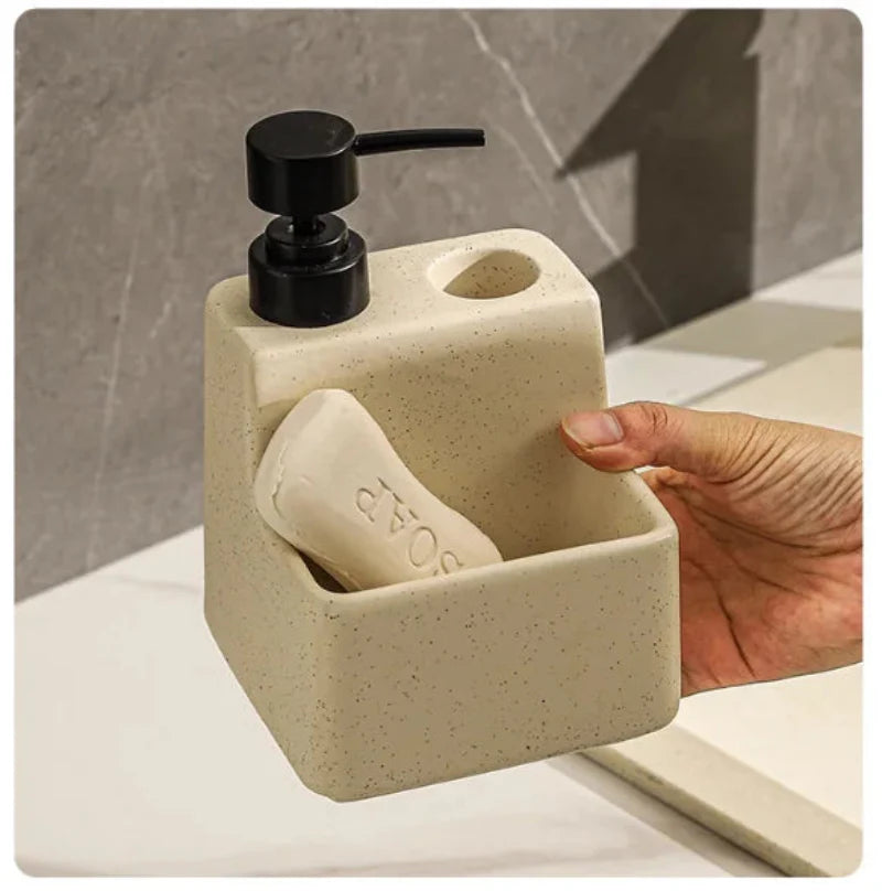 Soap Dispenser, Integrated Storage, Pump Dispenser, Countertop Design 1