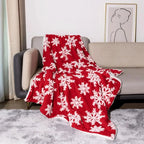 Soft Wool Throw Blanket 130x160cm with Scandinavian Snowflake Pattern – Cozy Red and White Fleece for Sofa and Bed 2