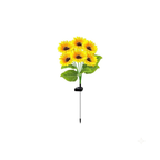 Artificial sunflower bouquet on a stake against a white background
