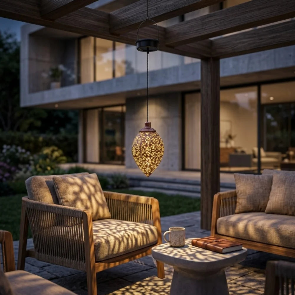 Solar Hanging Lantern - Handcrafted Copper Light for Outdoor Ambiance 1