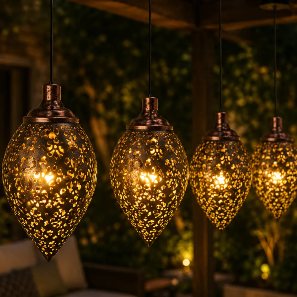Solar Hanging Lantern - Handcrafted Copper Light for Outdoor Ambiance 10
