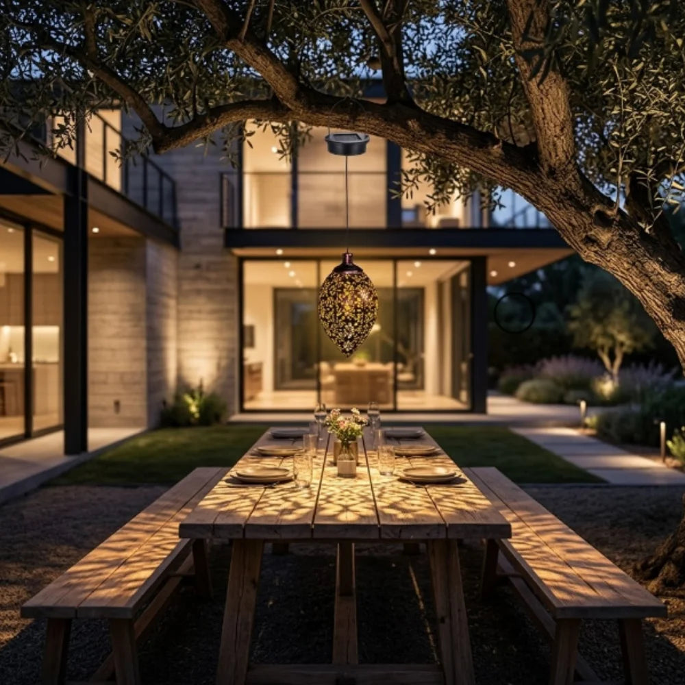 Solar Hanging Lantern - Handcrafted Copper Light for Outdoor Ambiance 4