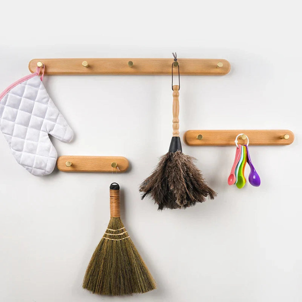 Space-Saving Wall Hooks with Brass Accents – Natural Wood Coat Hooks for Wall, Ideal for Coats, Towels, Bags, and Keys 1