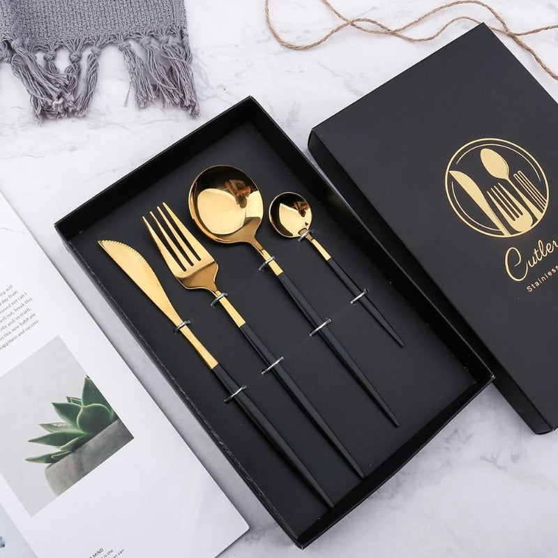 Stainless Steel Flatware Set - Elegant 4-Piece Dining Essentials 1