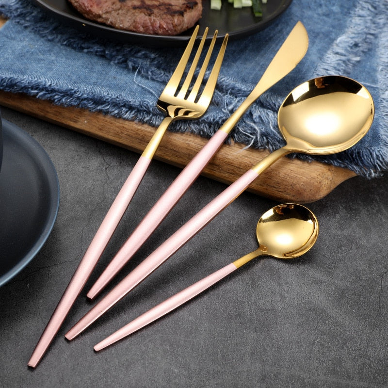 Stainless Steel Flatware Set - Elegant 4-Piece Dining Essentials 4