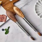 Stainless Steel Kitchen Tongs Set - Ergonomic Wood Handles for Precision Cooking 0