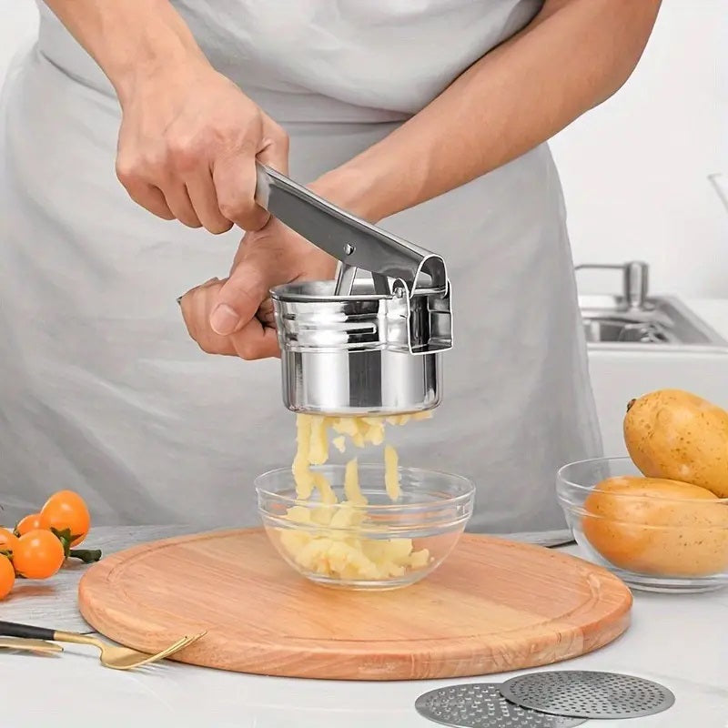 Stainless Steel Potato Ricer – Versatile Kitchen Tool with Interchangeable Discs for Effortless Mashing and Smooth Textures 1
