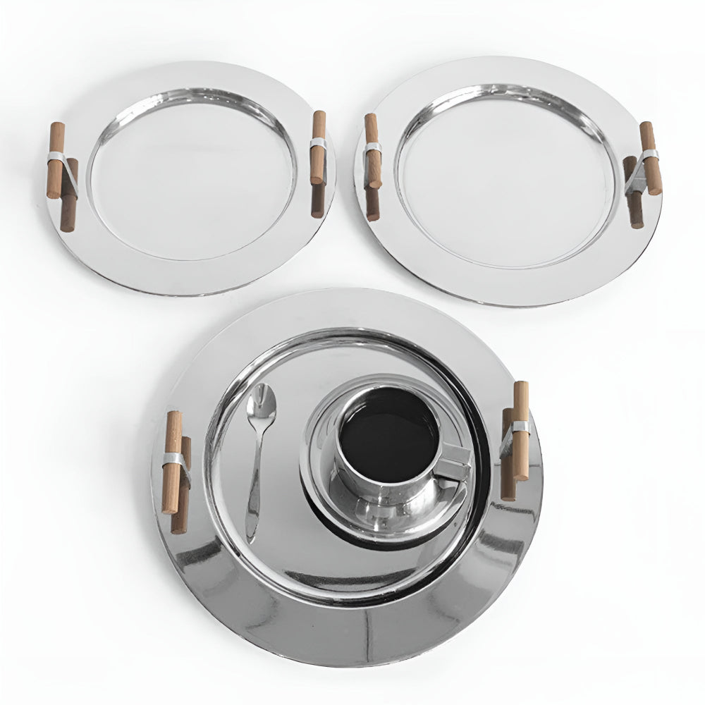 Stainless Steel Serving Tray with Wooden Handles - Durable & Stylish Design 1