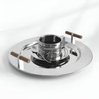 Stainless Steel Serving Tray with Wooden Handles - Durable & Stylish Design 3