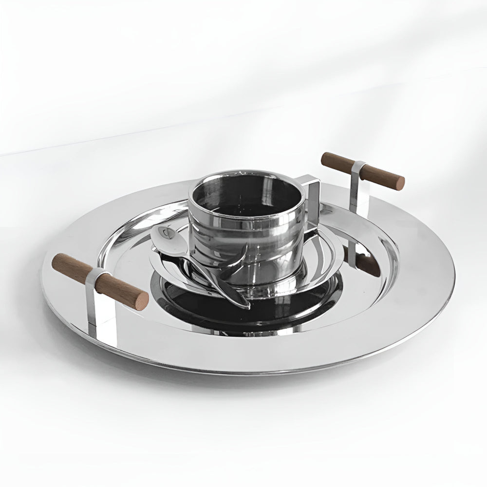 Stainless Steel Serving Tray with Wooden Handles - Durable & Stylish Design 3