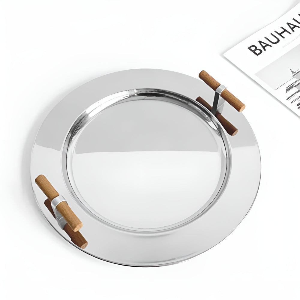Stainless Steel Serving Tray with Wooden Handles - Durable & Stylish Design 4