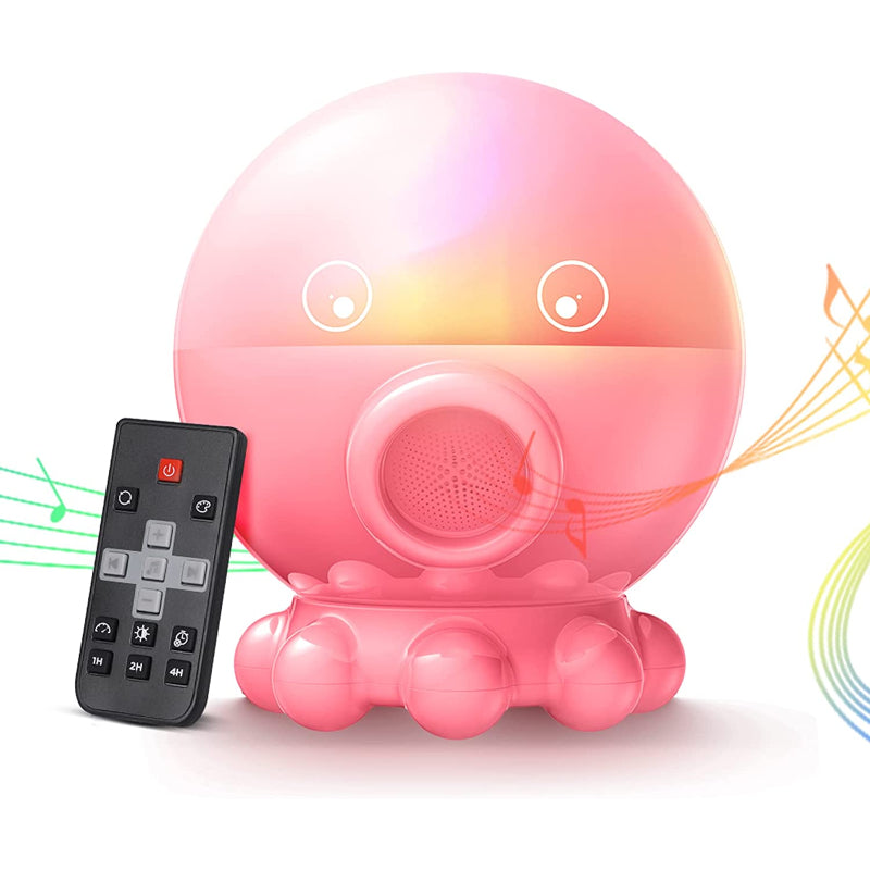 Pink octopus-shaped night light with remote control on a white background