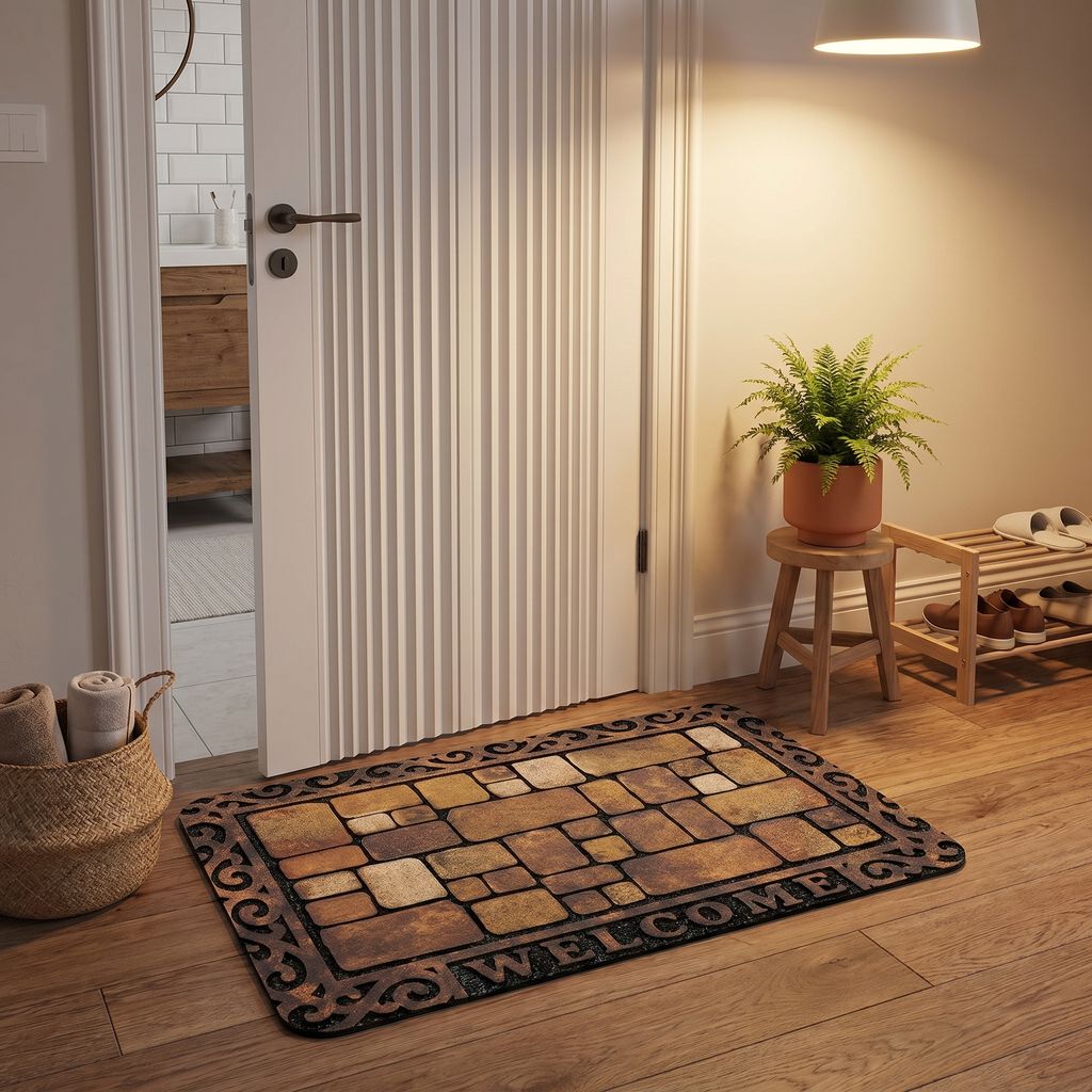 Stone Pattern Welcome Mat - Durable, Non-Slip, Washable Door Mat 0