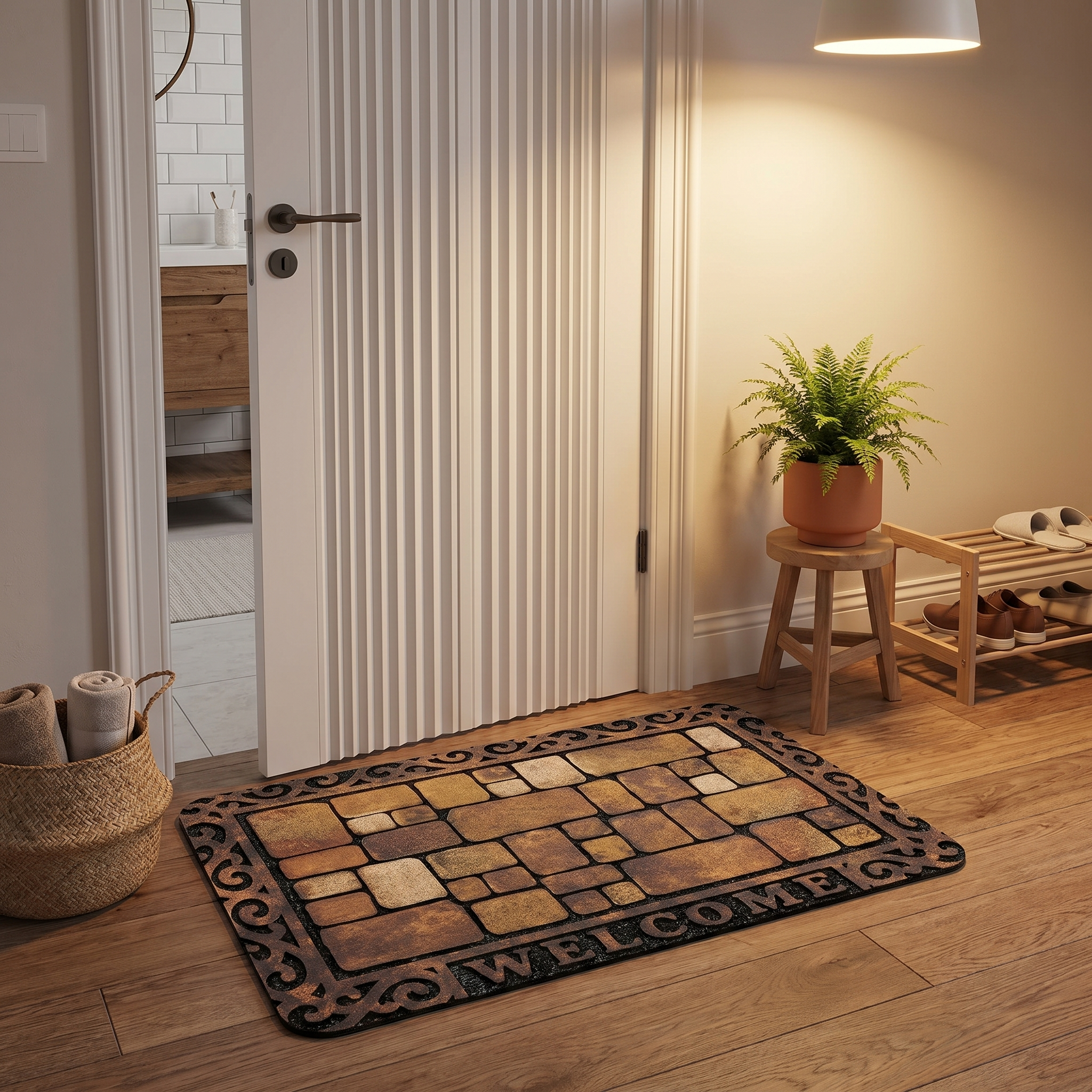 Stone Pattern Welcome Mat - Durable, Non-Slip, Washable Door Mat 0