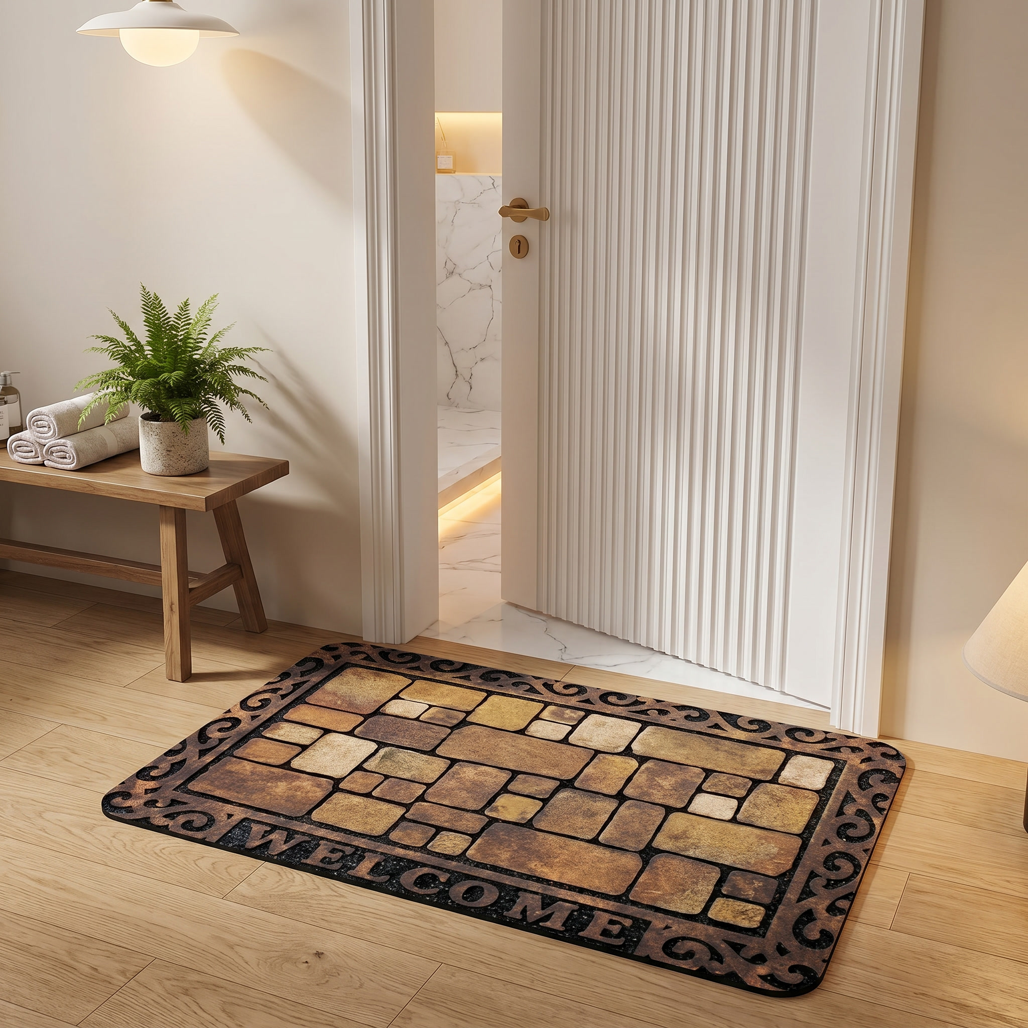 Stone Pattern Welcome Mat - Durable, Non-Slip, Washable Door Mat 1
