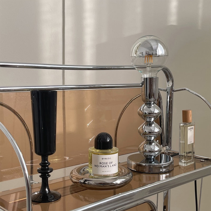 Stylish Chrome Desk Lamp – Small Glass Table Lamp with Push Button Switch, LED Compatible for Modern Workspaces 3