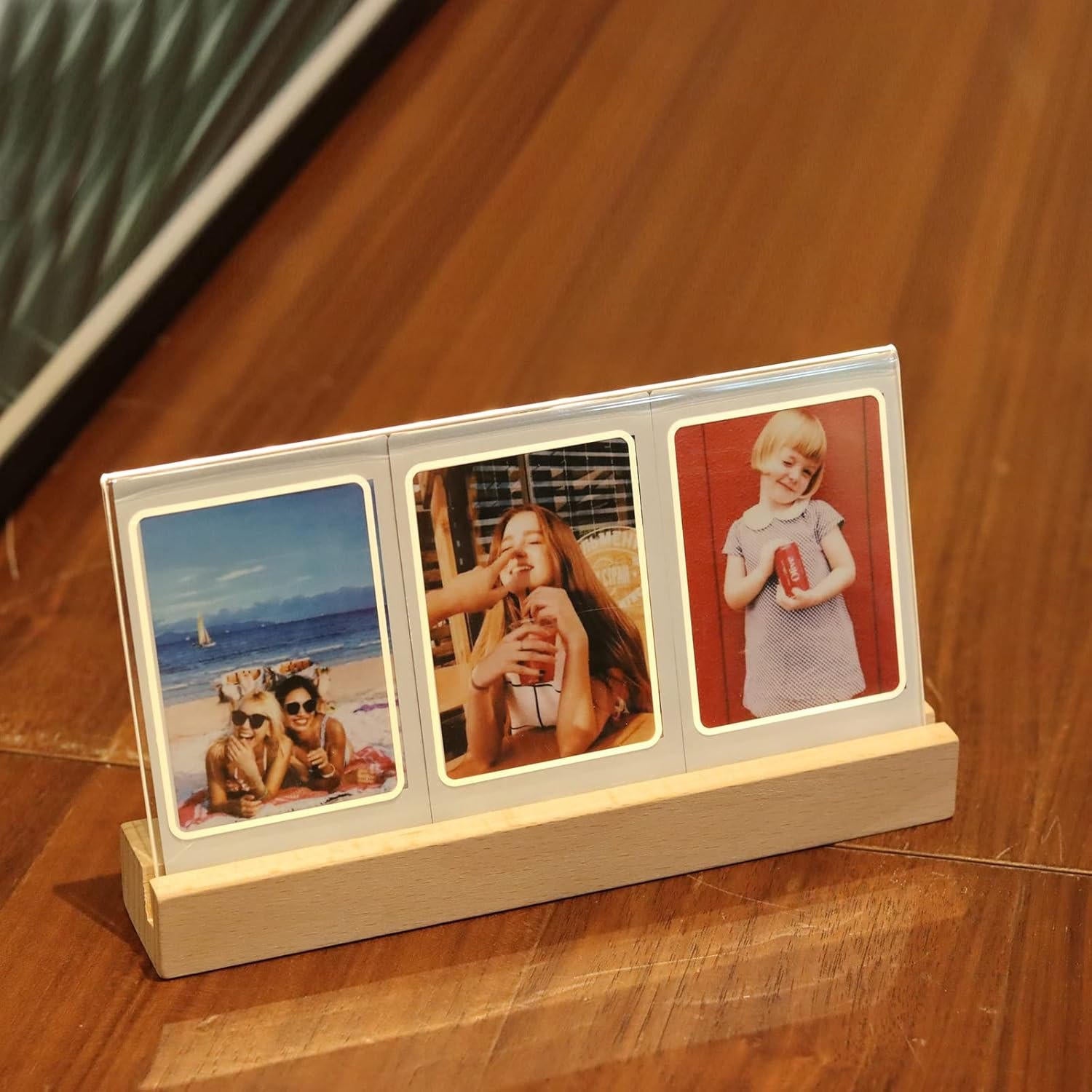 Stylish Picture Frame with LED Illumination – Triple Display for 3-Inch Photos and Memorabilia, Modern Wood Design 2