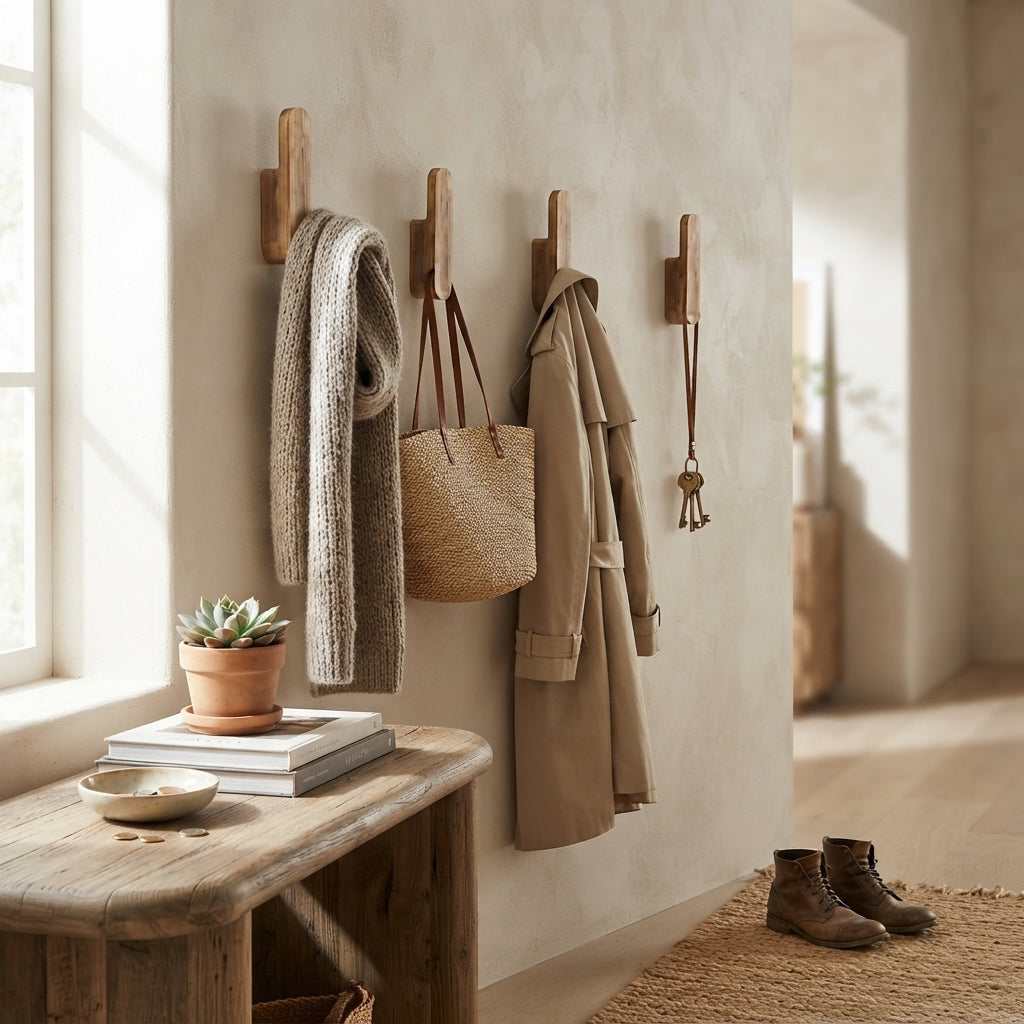 Wooden Coat Hooks Set of 4 Wall Mounted 10 x 2 cm 2