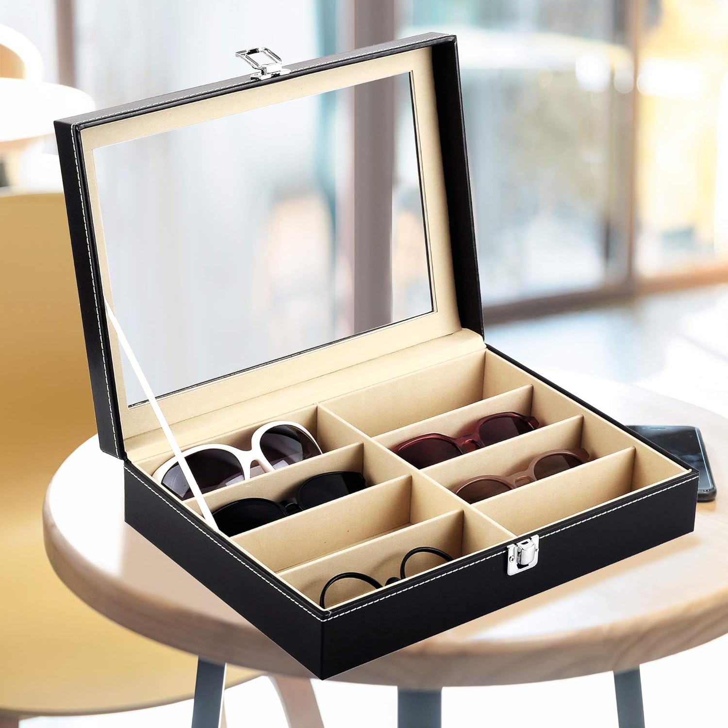 Eyewear Storage Case, 8 Compartments, Lockable Closure, Stackable Design 2