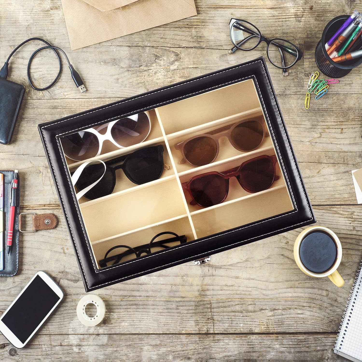Eyewear Storage Case, 8 Compartments, Lockable Closure, Stackable Design 3