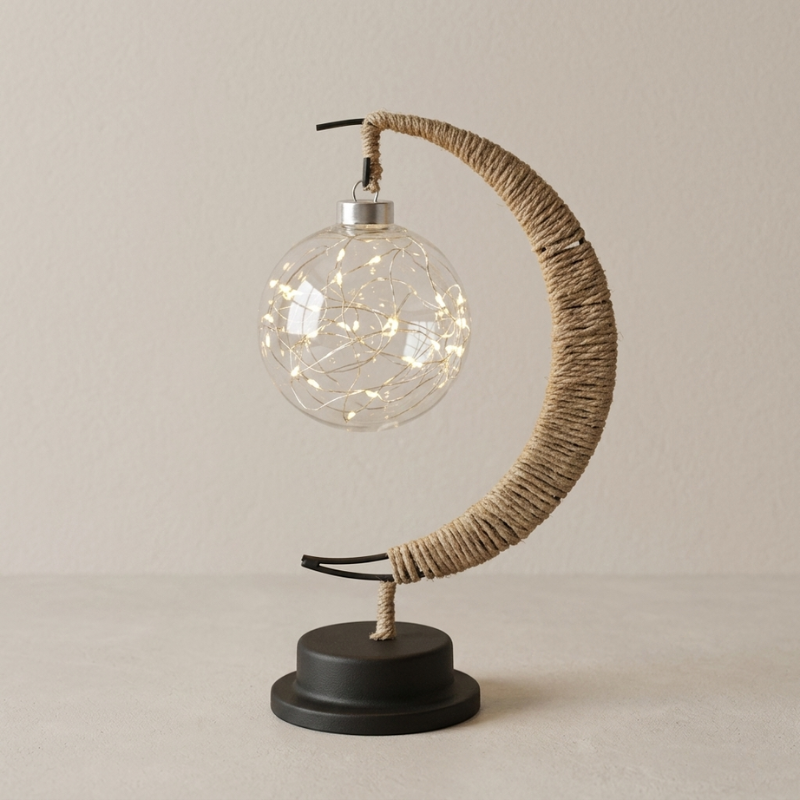 Table Lamp Moon Design Glass LED Battery Operated