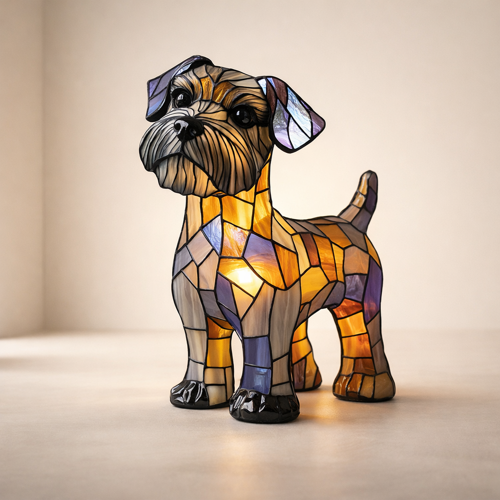 Table Lamp USB Powered Resin Schnauzer Dog Figurine with LED Light Rustic Cartoon Design 