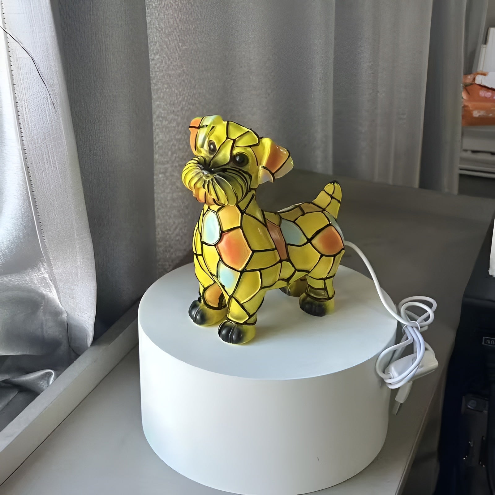 Table Lamp USB Powered Resin Schnauzer Dog Figurine with LED Light Rustic Cartoon Design  1