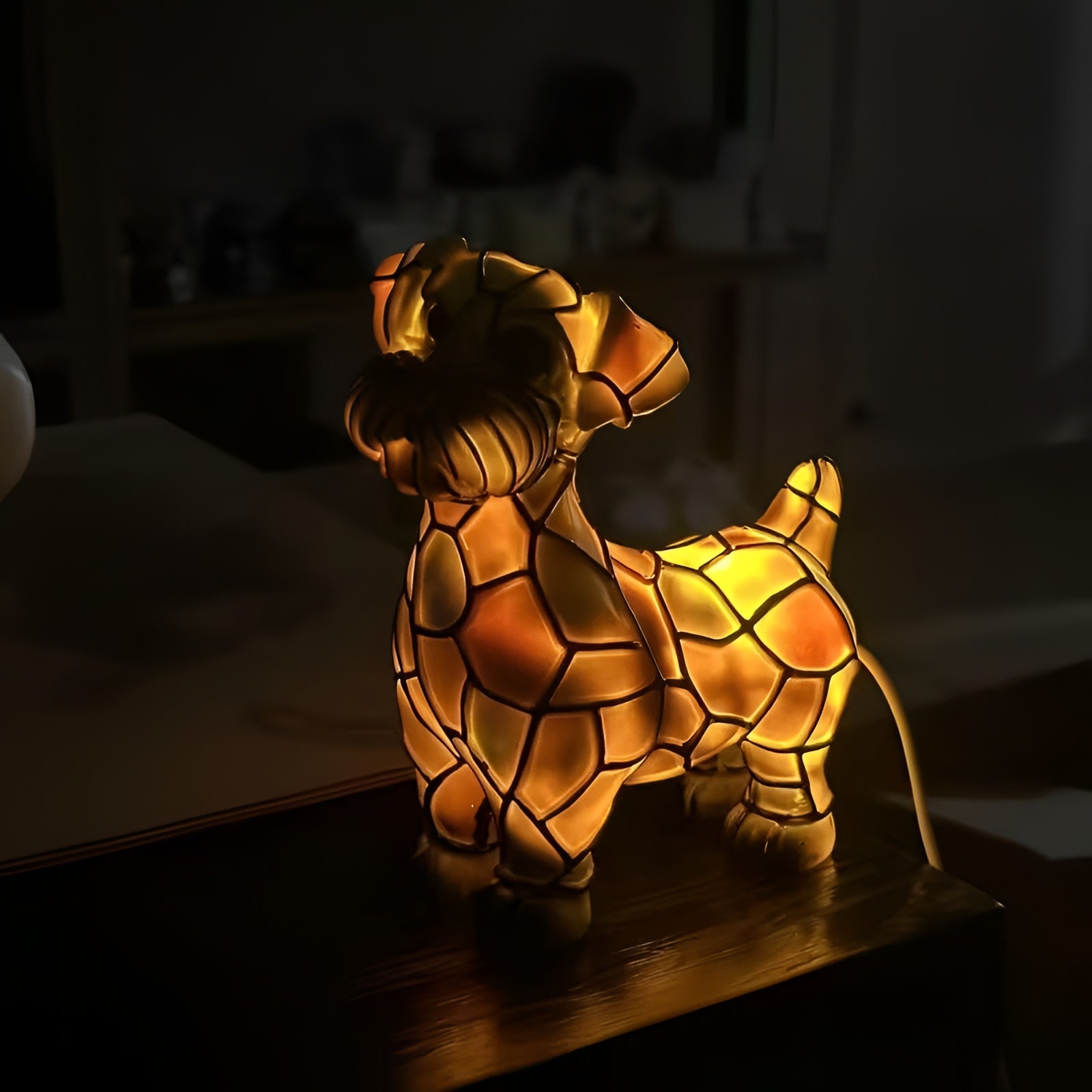 Table Lamp USB Powered Resin Schnauzer Dog Figurine with LED Light Rustic Cartoon Design  2