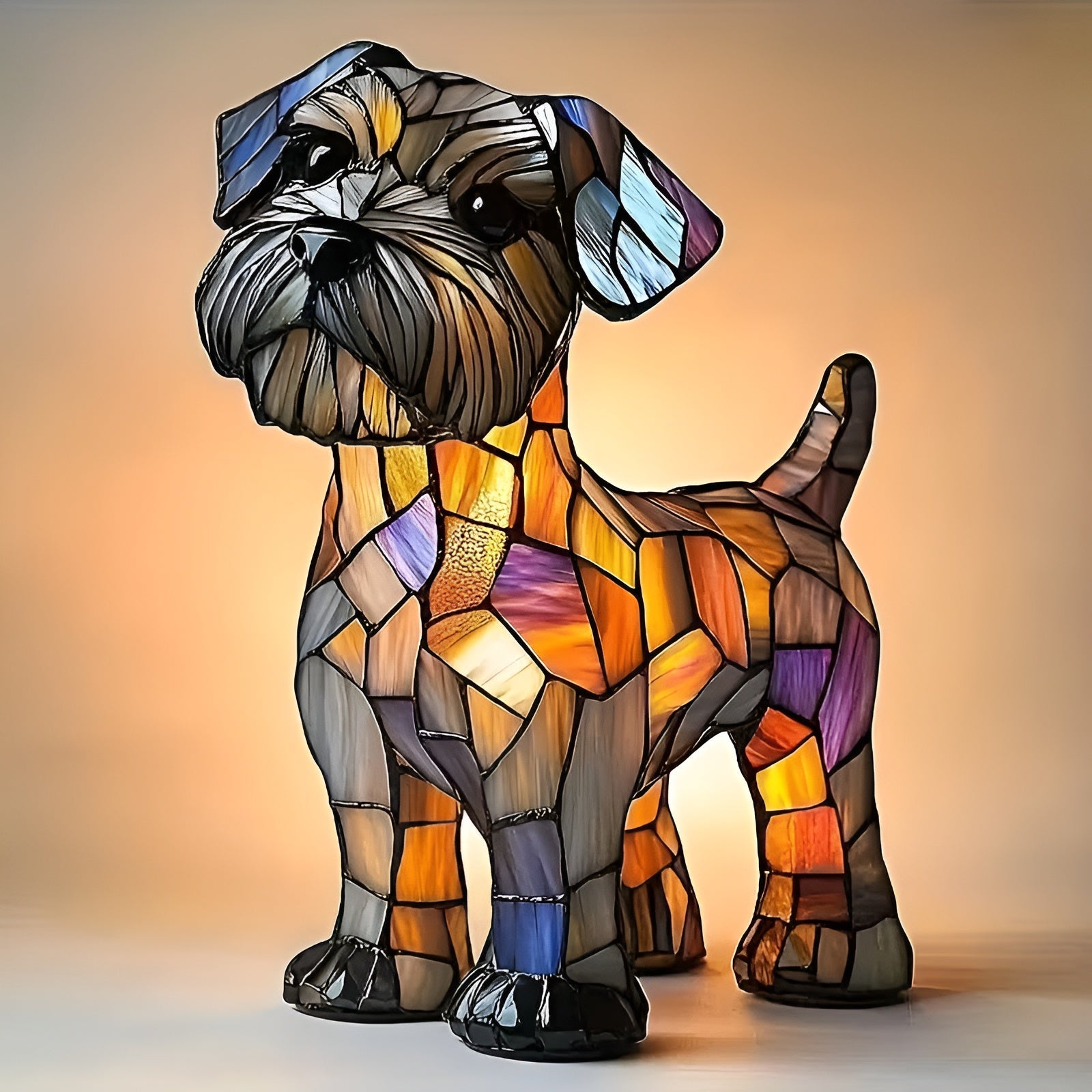 Table Lamp USB Powered Resin Schnauzer Dog Figurine with LED Light Rustic Cartoon Design  3