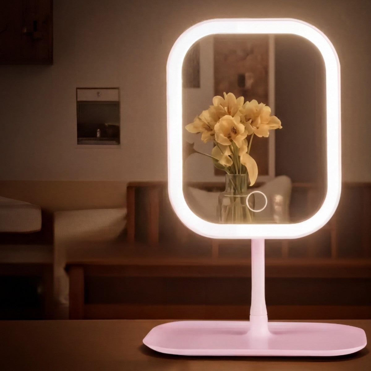 Tabletop Vanity Mirror with Integrated LED Lights - 360° Rotating Design 1