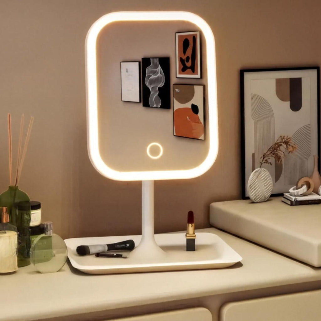 Tabletop Vanity Mirror with Integrated LED Lights - 360° Rotating Design 3