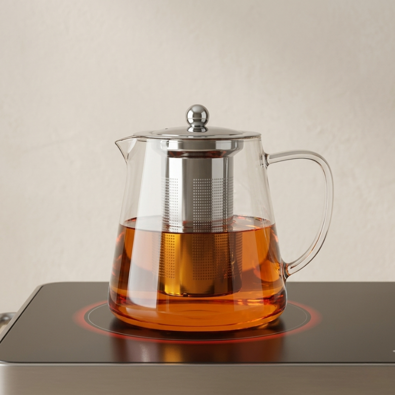 Teapot Borosilicate Glass Stainless Steel Infuser