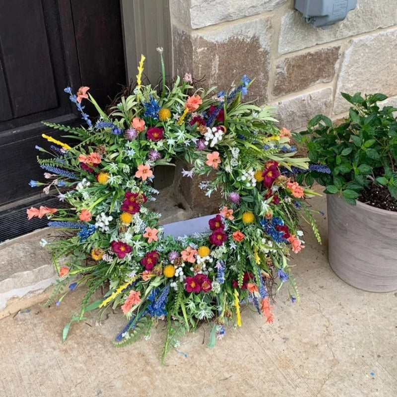 Texas Wildflower Wreath - Handcrafted Silk Flowers & Eucalyptus Decor 2