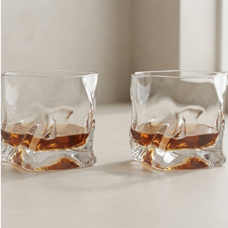 Textured Whiskey Glasses 8.5 oz Borosilicate Glass Set of 2 - 01