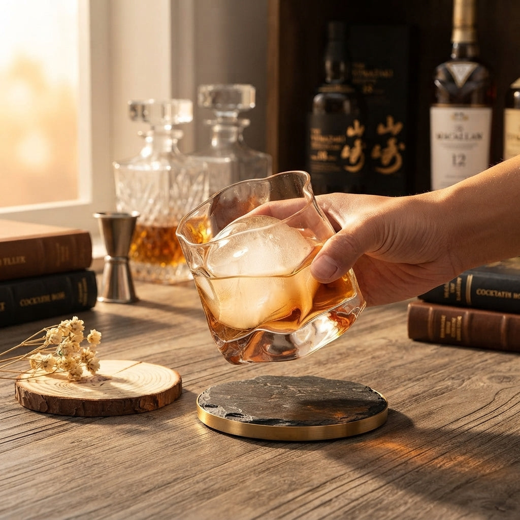 Textured Whiskey Glasses 8.5 oz Borosilicate Glass Set of 2 - 15