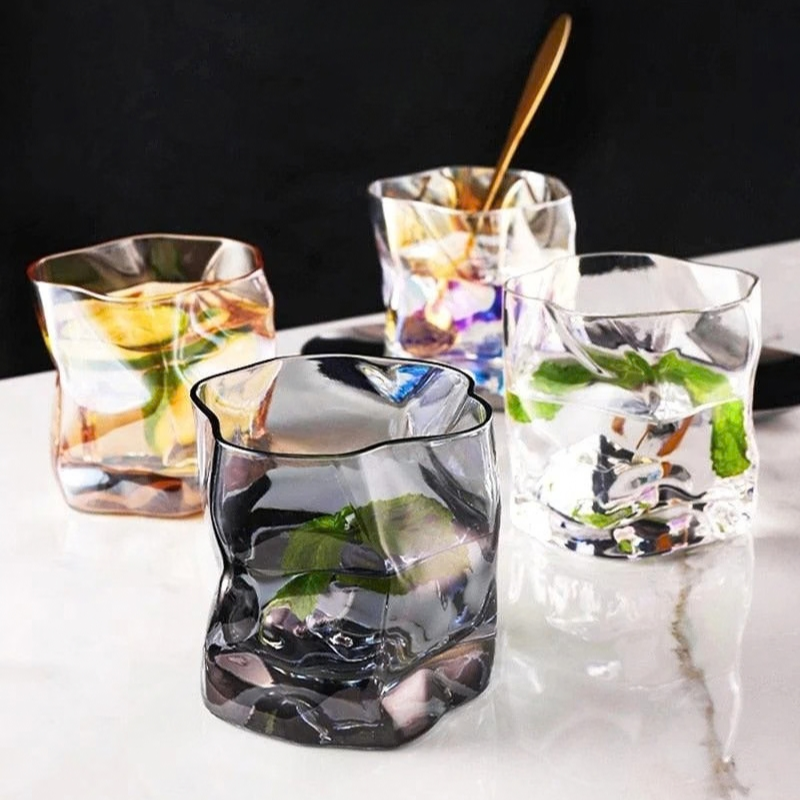 Textured Whiskey Glasses 8.5 oz Borosilicate Glass Set of 2 - 08