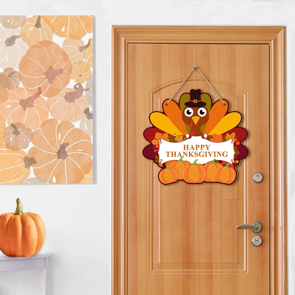 Thanksgiving Door Sign - Cheerful Turkey with Autumn Decor 3