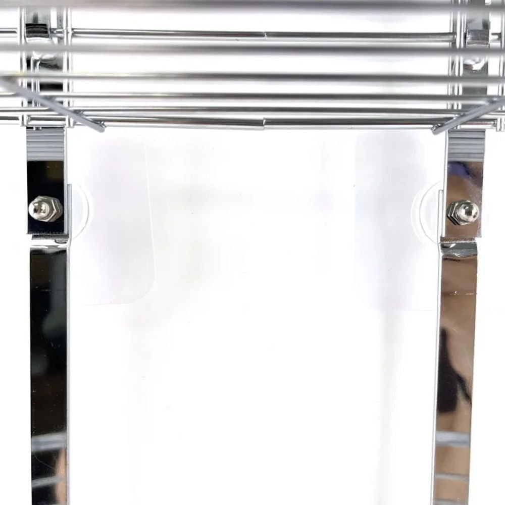 Metallic frame with horizontal bars and a clear curtain