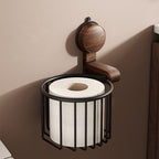 Walnut Wood Toilet Paper Holder Stand - Elegant No-Drill Suction Design 0