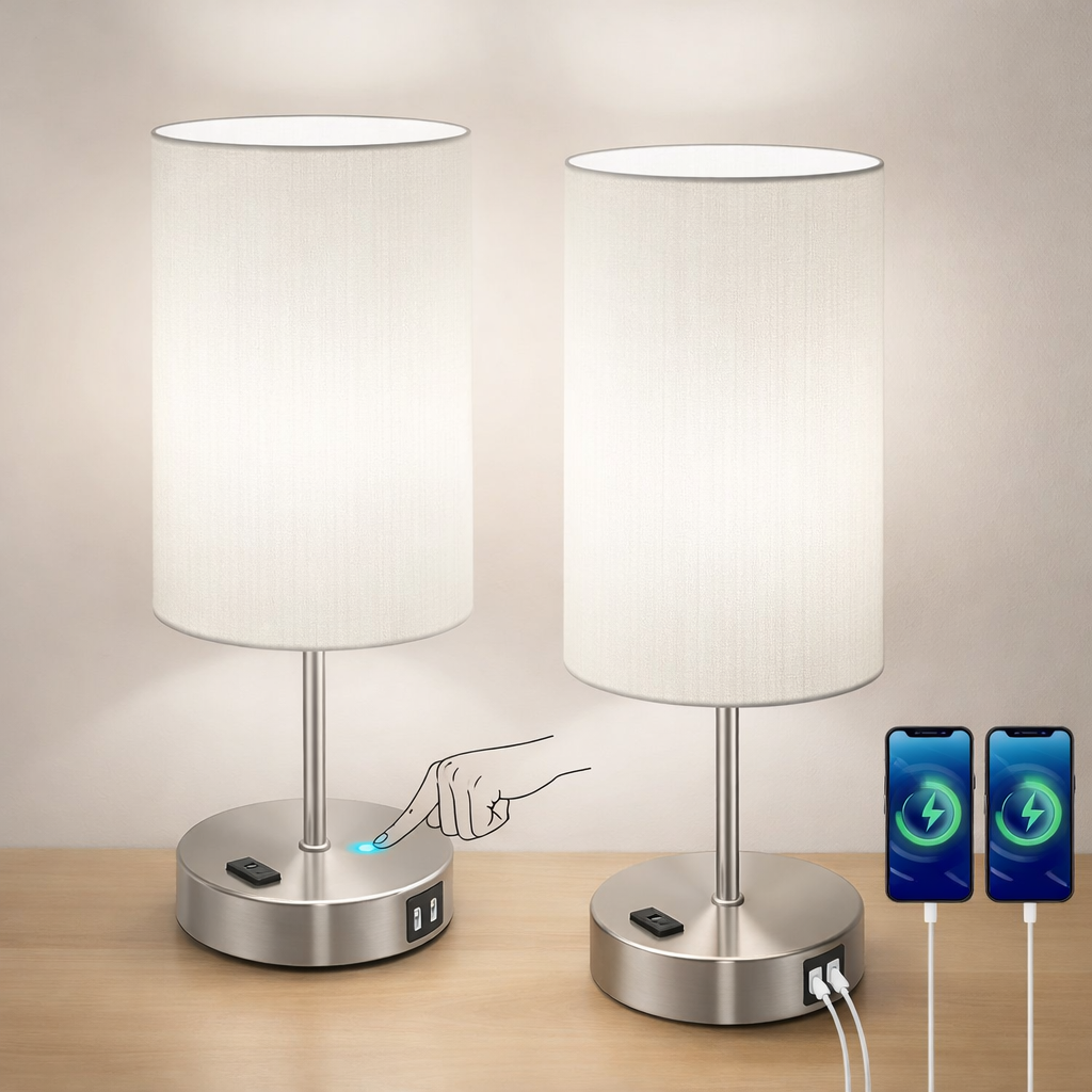 Touch Control LED Table Lamp - USB Charging Ports & Modern Design 
